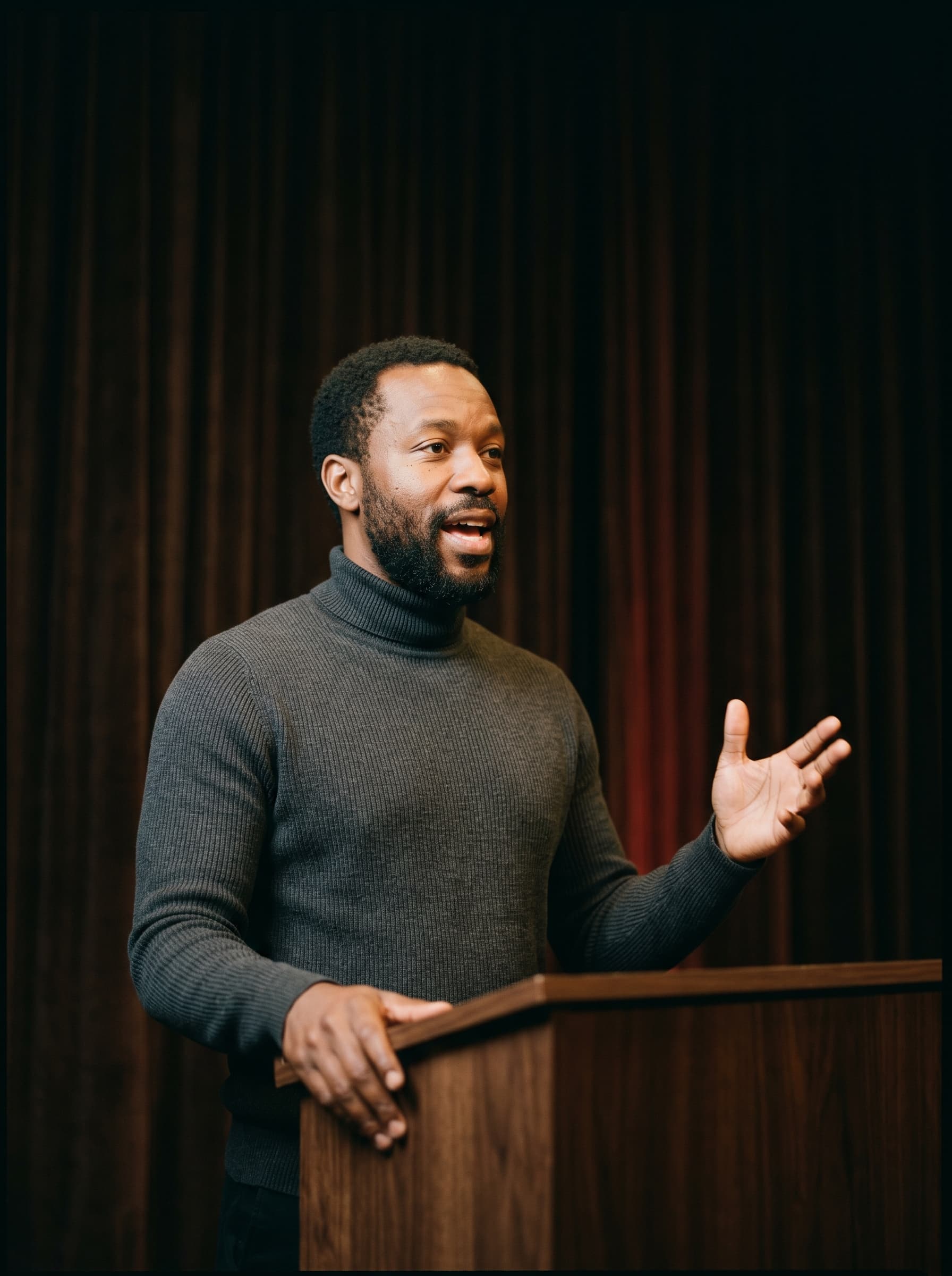 A speaker at a podium